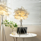 Modern Rice Paper Table Lamp with Chrome Metal Base for Bedside Decor