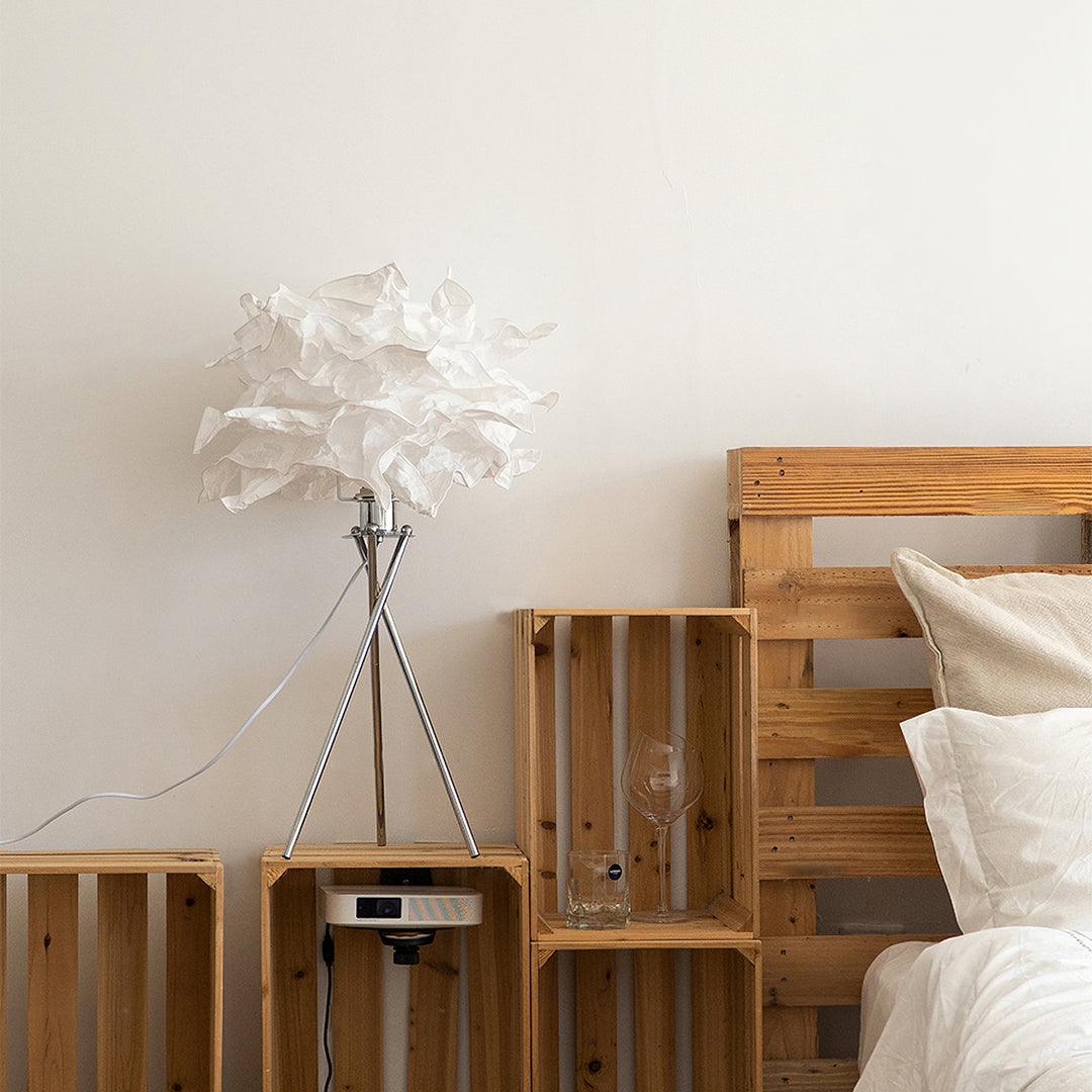 Modern Rice Paper Table Lamp with Chrome Metal Base for Bedside Decor