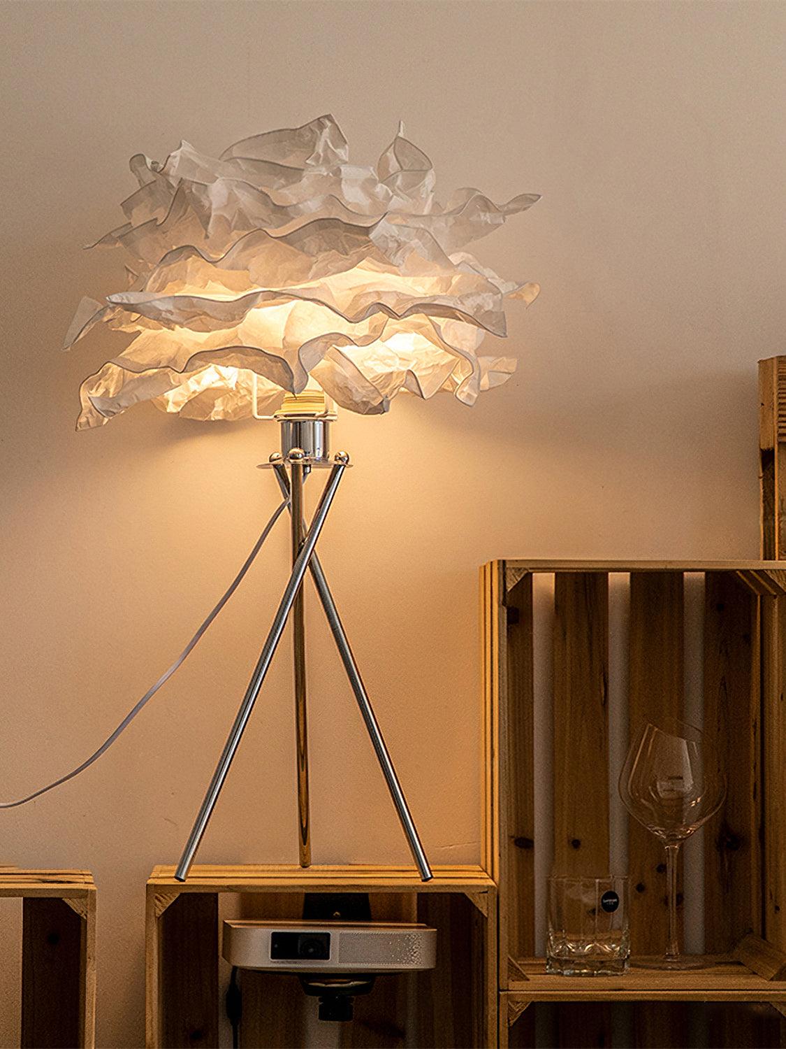 Modern Rice Paper Table Lamp with Chrome Metal Base for Bedside Decor