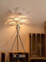 Modern Rice Paper Table Lamp with Chrome Metal Base for Bedside Decor