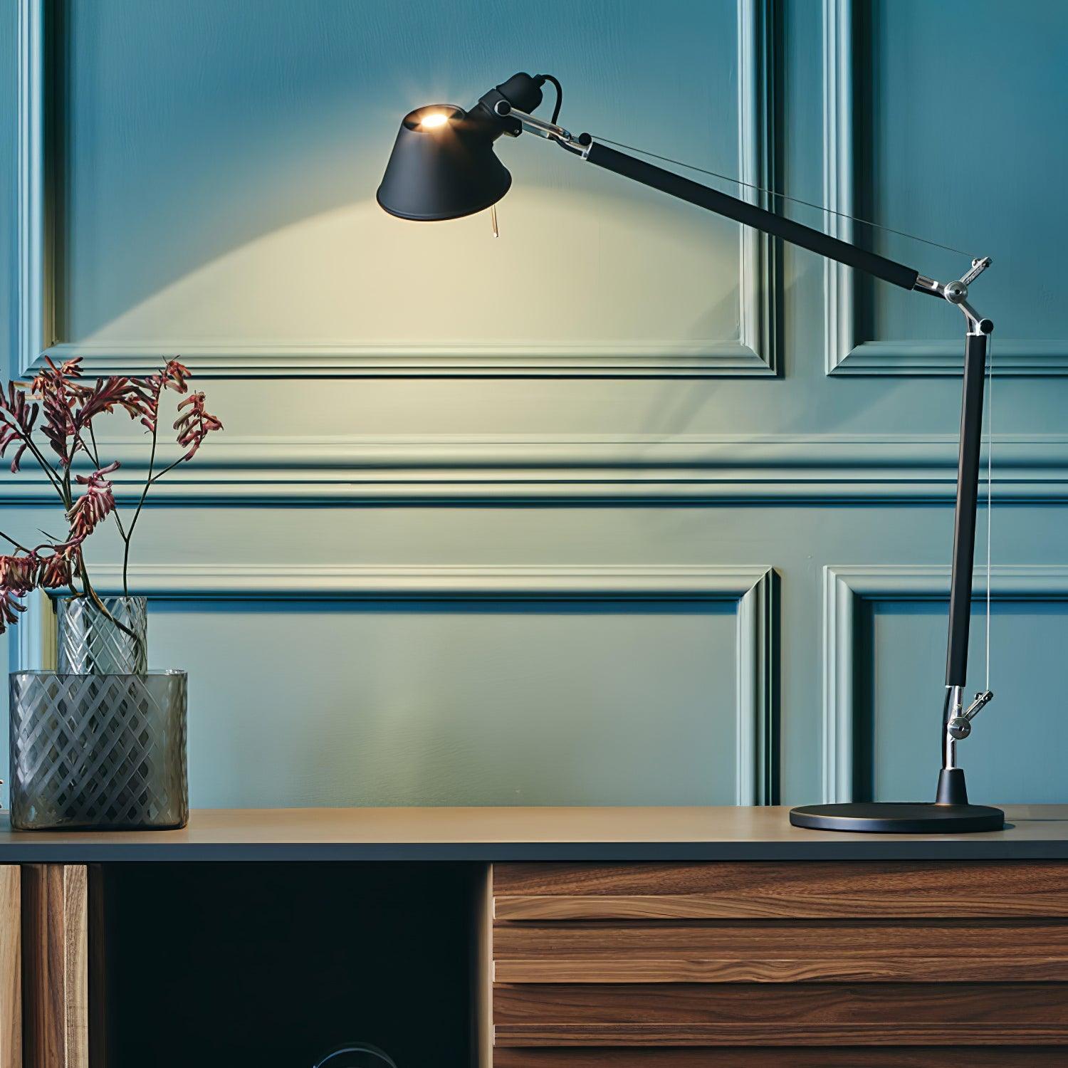 Modern Adjustable Aluminum Swing Arm Desk Lamp with Conical Shade for Task Lighting and Home Office