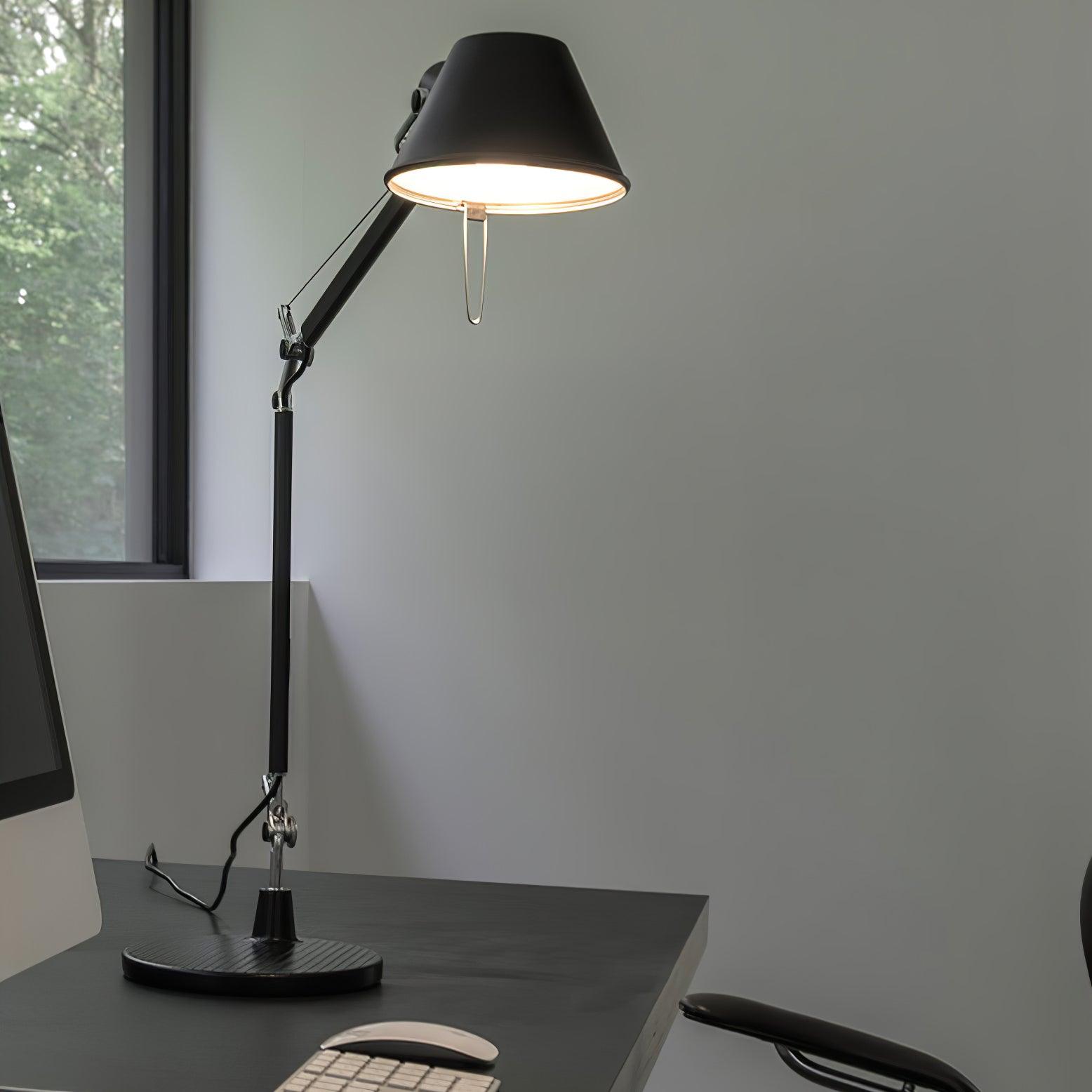 Modern Adjustable Aluminum Swing Arm Desk Lamp with Conical Shade for Task Lighting and Home Office