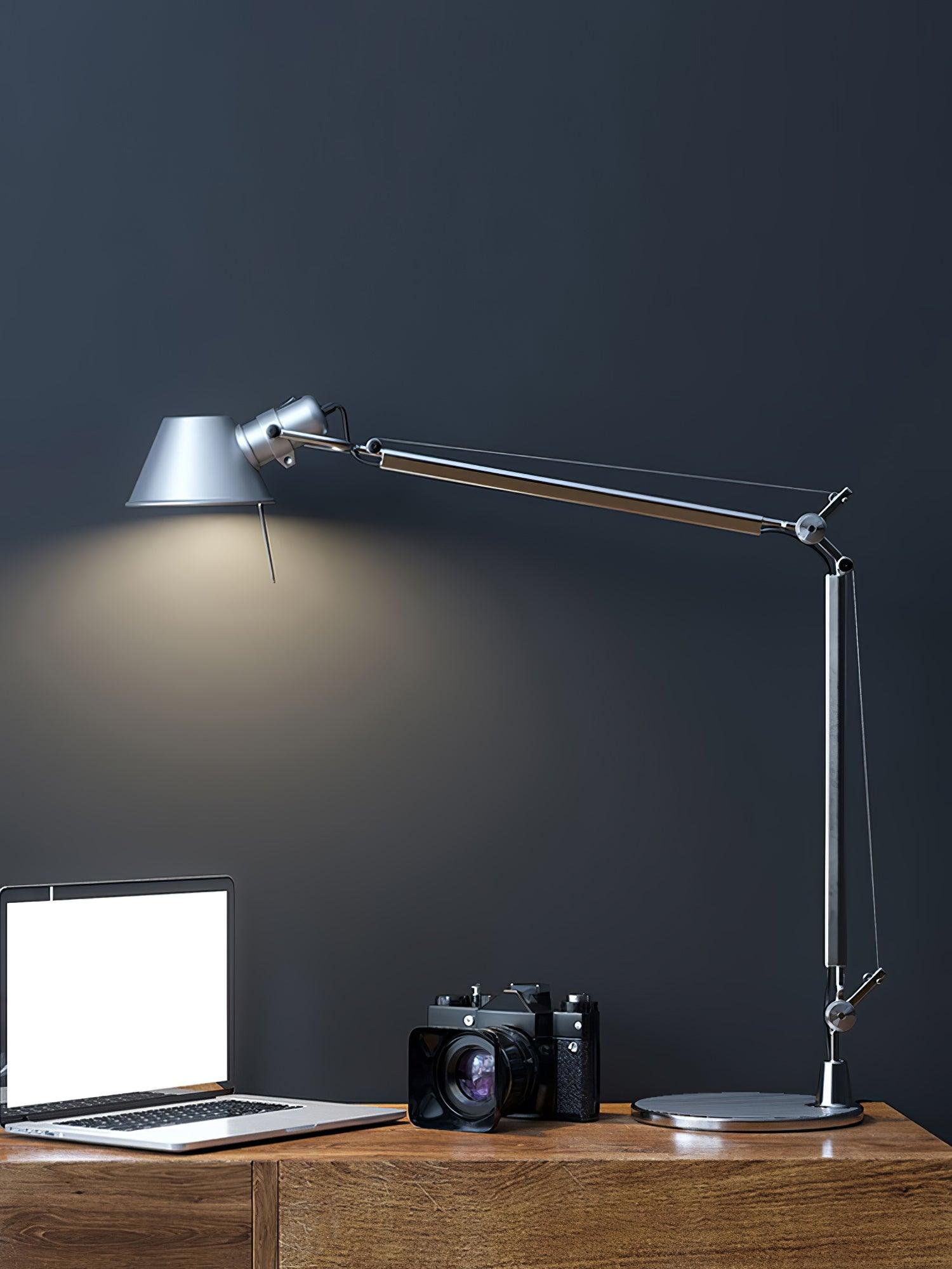 Modern Adjustable Aluminum Swing Arm Desk Lamp with Conical Shade for Task Lighting and Home Office