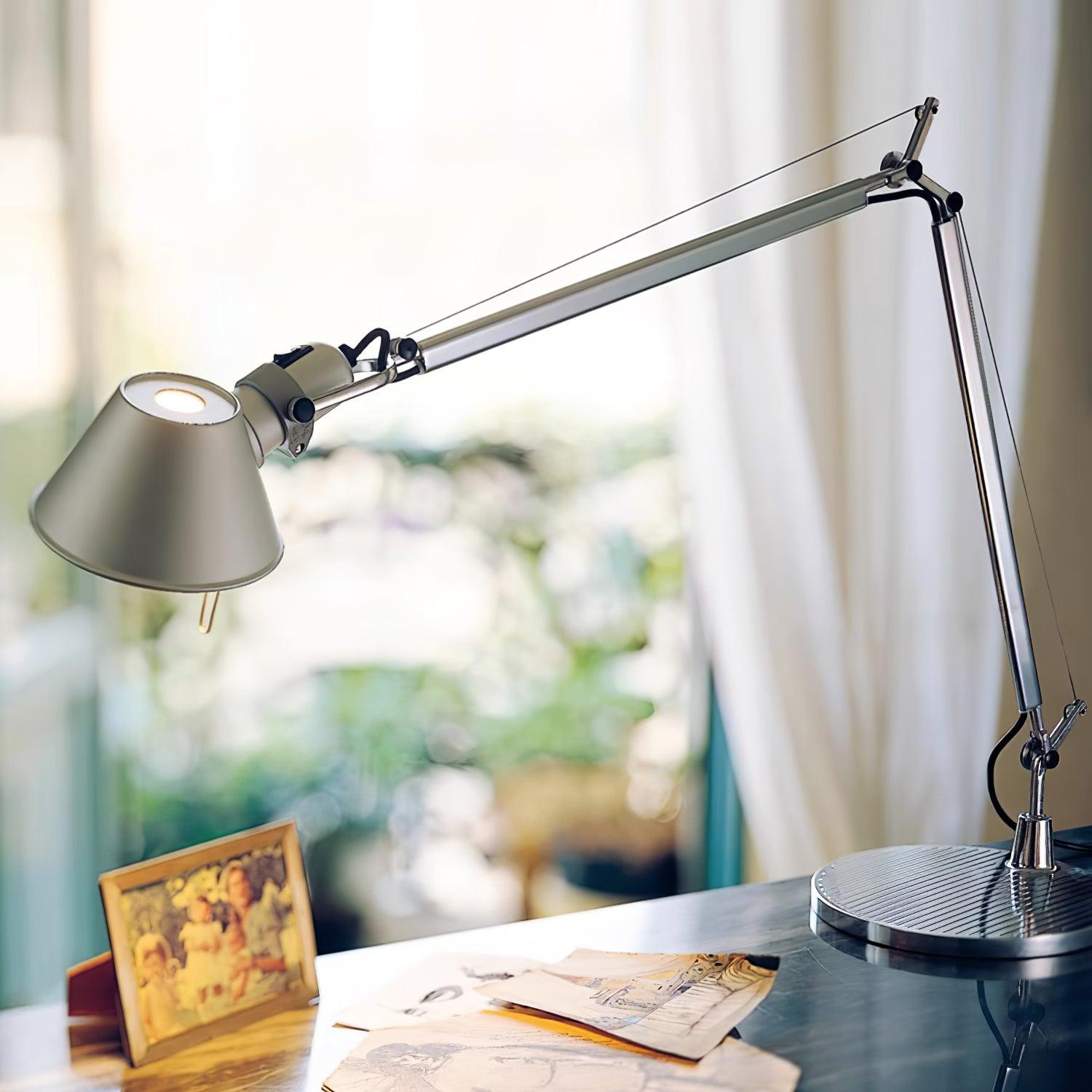Modern Adjustable Aluminum Swing Arm Desk Lamp with Conical Shade for Task Lighting and Home Office