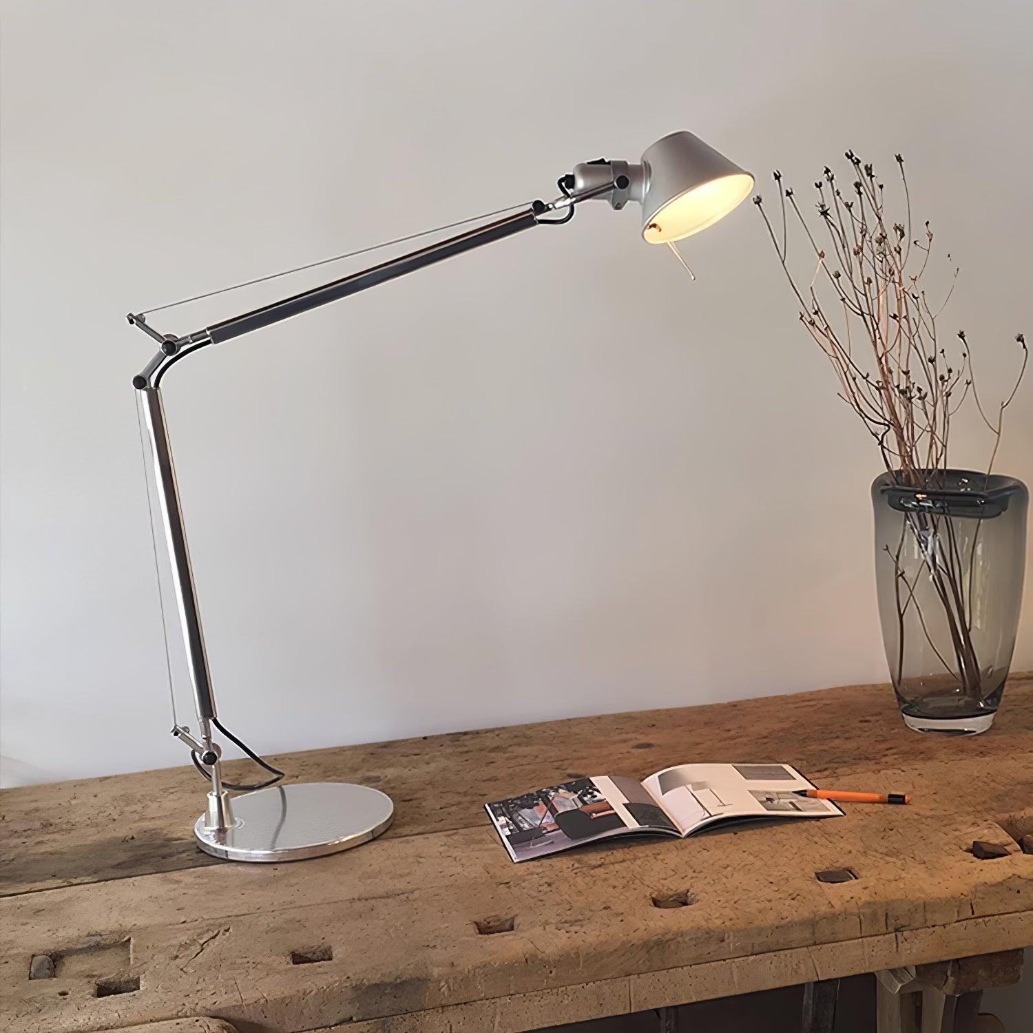 Modern Adjustable Aluminum Swing Arm Desk Lamp with Conical Shade for Task Lighting and Home Office