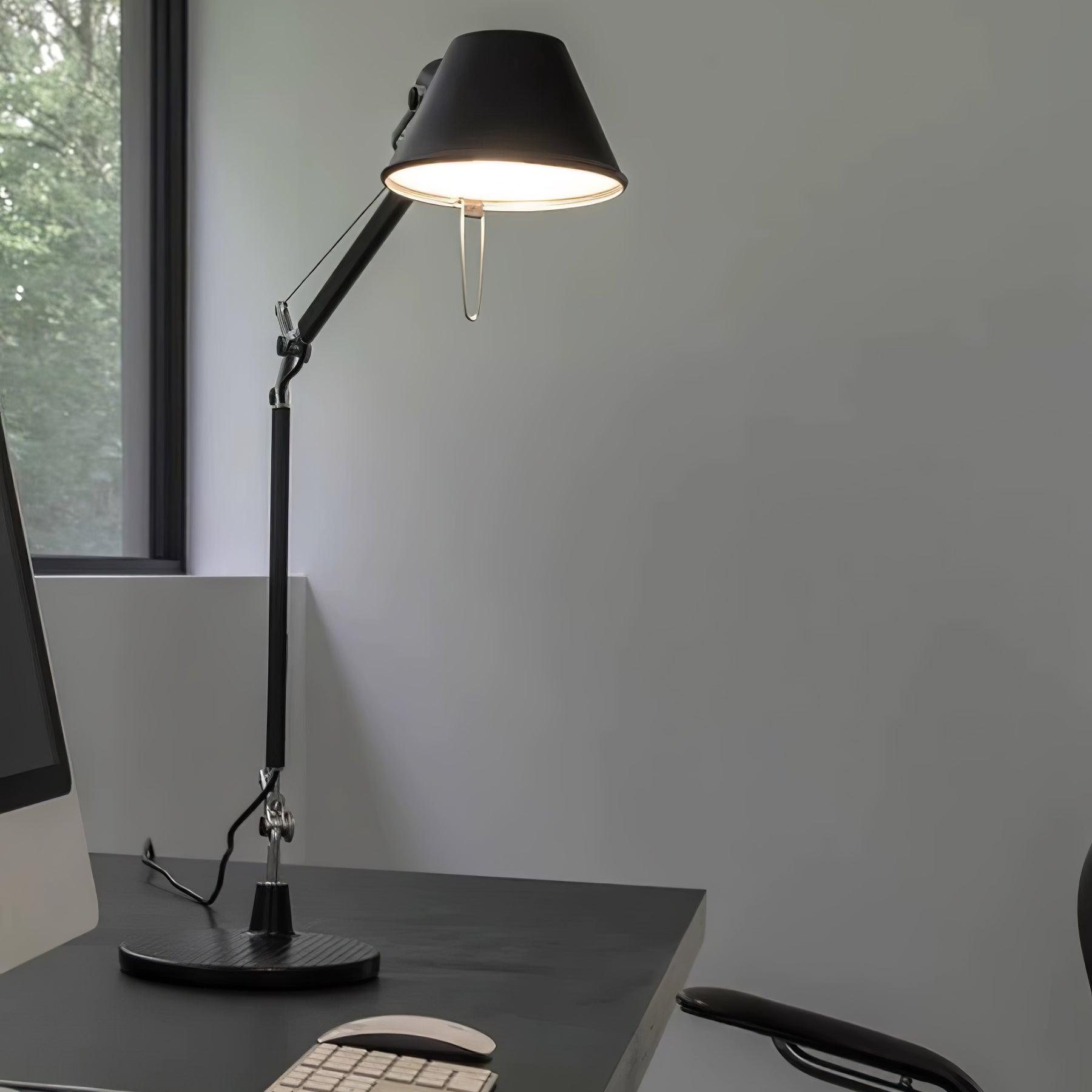 Modern Adjustable Aluminum Swing Arm Desk Lamp with Conical Shade for Task Lighting and Home Office