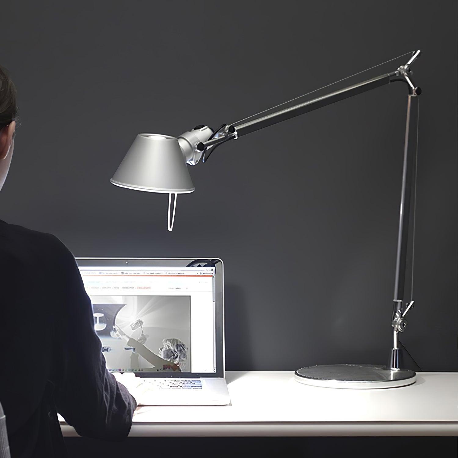 Modern Adjustable Aluminum Swing Arm Desk Lamp with Conical Shade for Task Lighting and Home Office