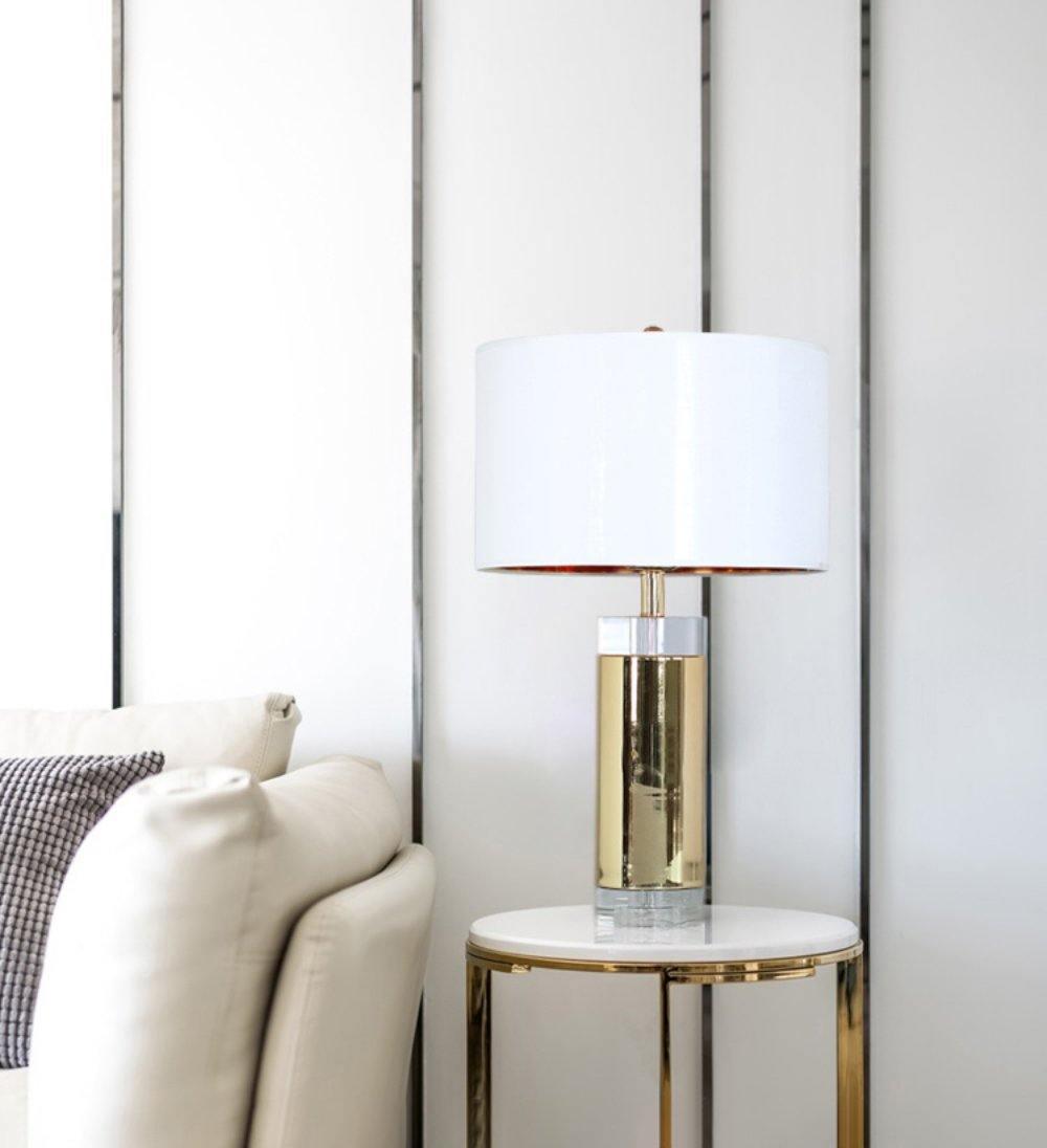 Elegant Parker Gold Side Table Lamp with White Fabric Shade for Modern Home Lighting
