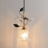 floral-glass-pendant-light-with-crystal-accents-and-pastoral-flower-design