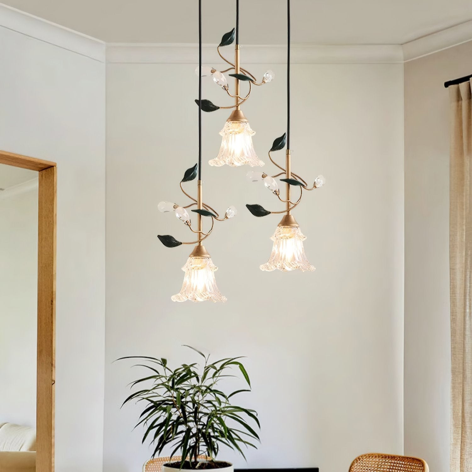floral-glass-pendant-light-with-crystal-accents-and-pastoral-flower-design