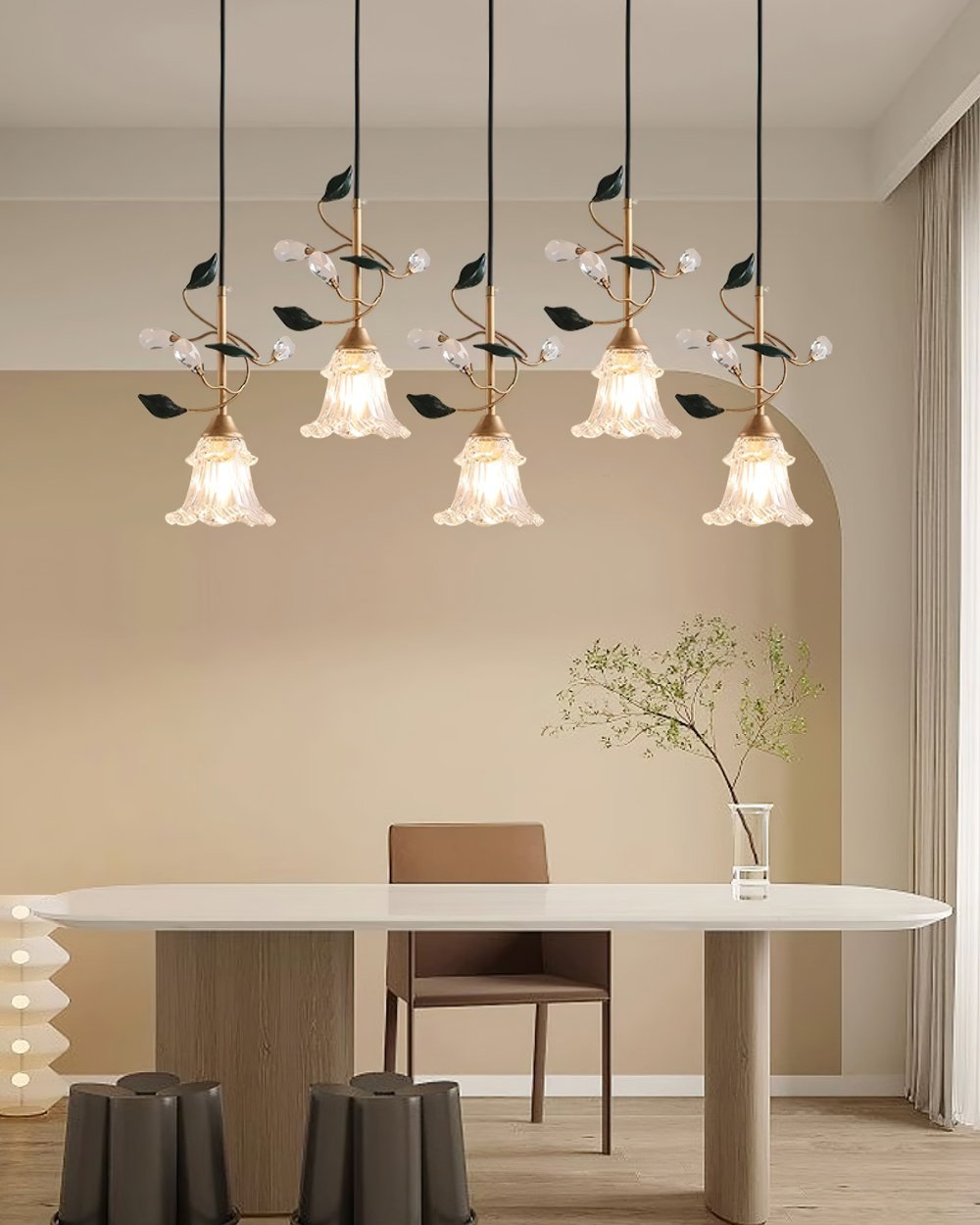 floral-glass-pendant-light-with-crystal-accents-and-pastoral-flower-design
