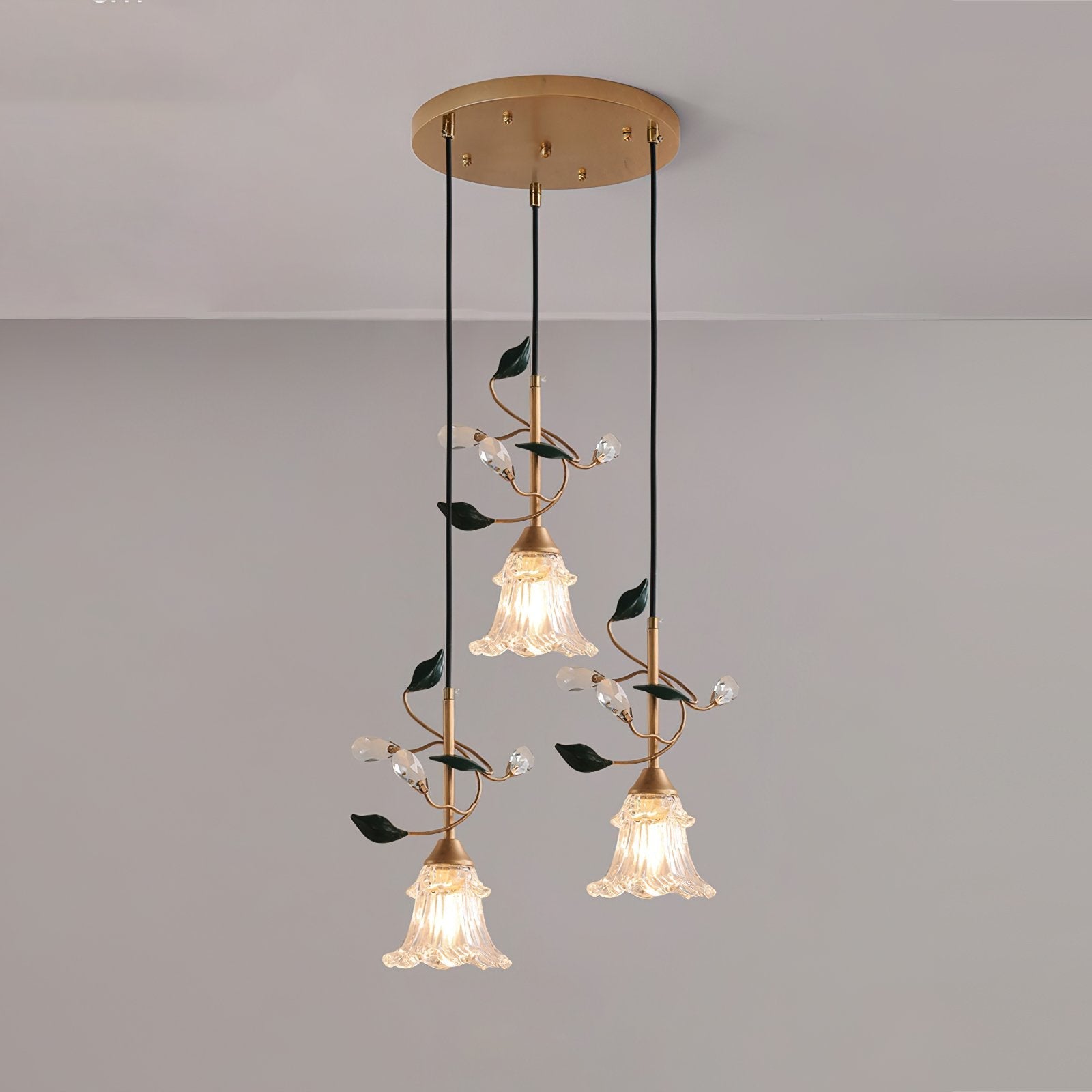 floral-glass-pendant-light-with-crystal-accents-and-pastoral-flower-design