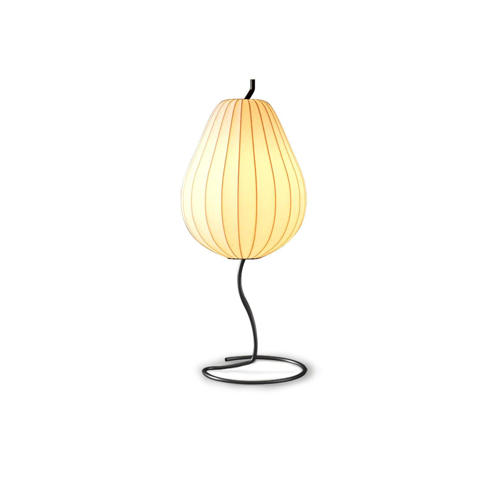 Elegant Silk Fabric Pear Floor Lamp for Living Room with Contemporary Black Metal Base