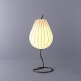 Elegant Silk Fabric Pear Floor Lamp for Living Room with Contemporary Black Metal Base