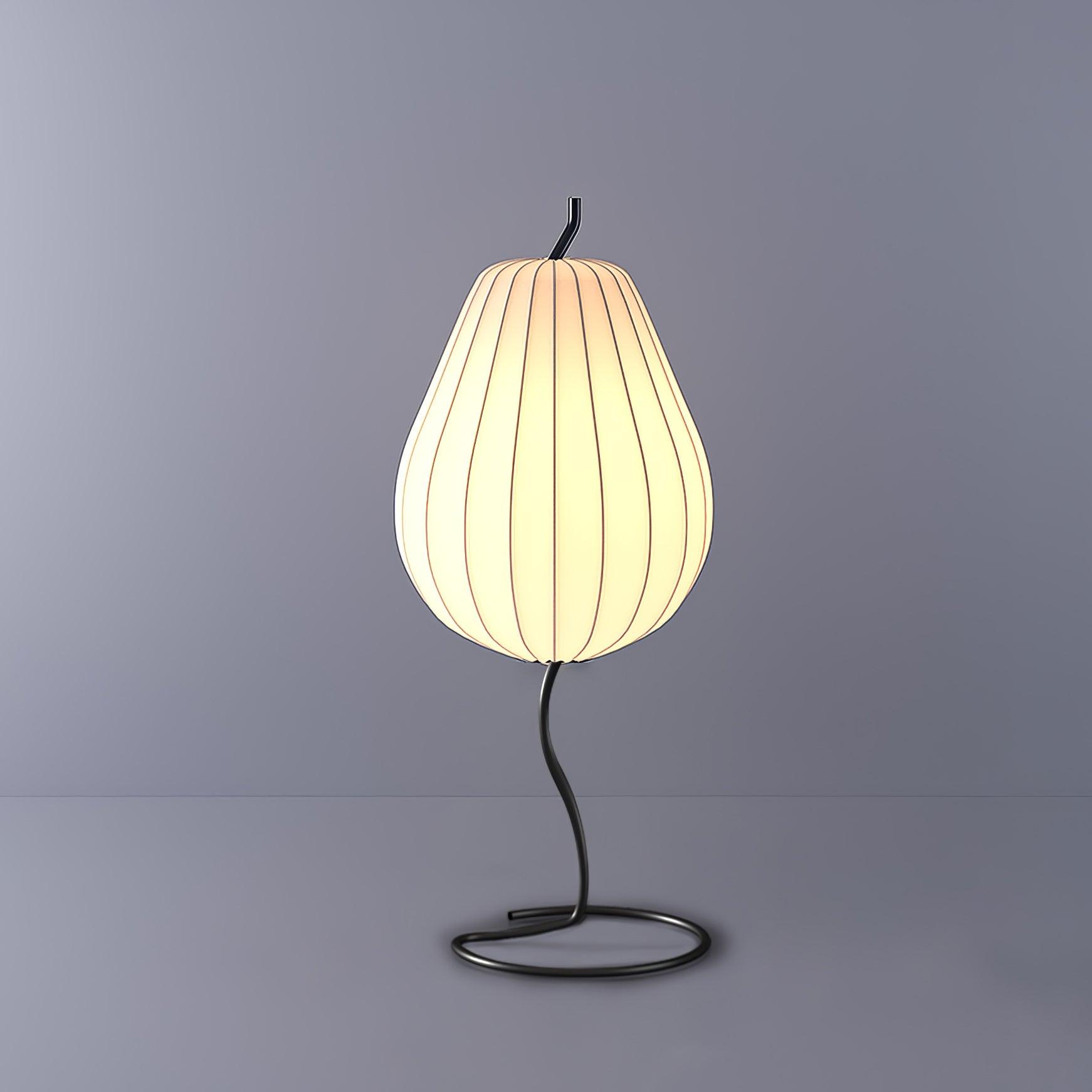 Elegant Silk Fabric Pear Floor Lamp for Living Room with Contemporary Black Metal Base
