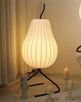 Elegant Silk Fabric Pear Floor Lamp for Living Room with Contemporary Black Metal Base