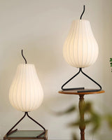 Elegant Silk Fabric Pear Floor Lamp for Living Room with Contemporary Black Metal Base