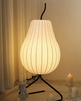 Elegant Silk Fabric Pear Floor Lamp for Living Room with Contemporary Black Metal Base