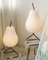 Elegant Silk Fabric Pear Floor Lamp for Living Room with Contemporary Black Metal Base