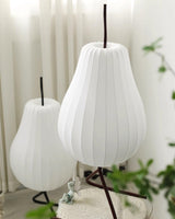 Elegant Silk Fabric Pear Floor Lamp for Living Room with Contemporary Black Metal Base