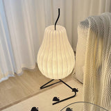 Elegant Silk Fabric Pear Floor Lamp for Living Room with Contemporary Black Metal Base