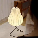 Elegant Silk Fabric Pear Floor Lamp for Living Room with Contemporary Black Metal Base