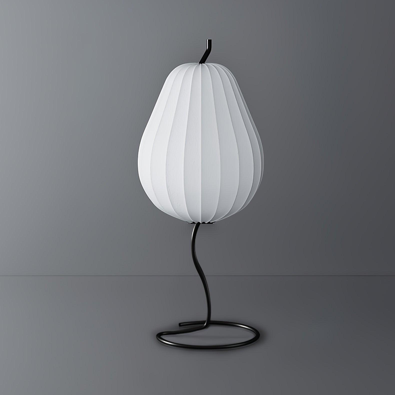 Elegant Silk Fabric Pear Floor Lamp for Living Room with Contemporary Black Metal Base