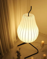 Elegant Silk Fabric Pear Floor Lamp for Living Room with Contemporary Black Metal Base