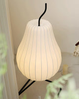 Elegant Silk Fabric Pear Floor Lamp for Living Room with Contemporary Black Metal Base