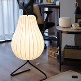 Elegant Silk Fabric Pear Floor Lamp for Living Room with Contemporary Black Metal Base
