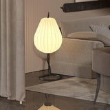 Elegant Silk Fabric Pear Floor Lamp for Living Room with Contemporary Black Metal Base