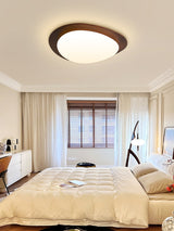 Mid Century Modern Pebble Walnut LED Ceiling Light Fixture with Adjustable Color Temperature