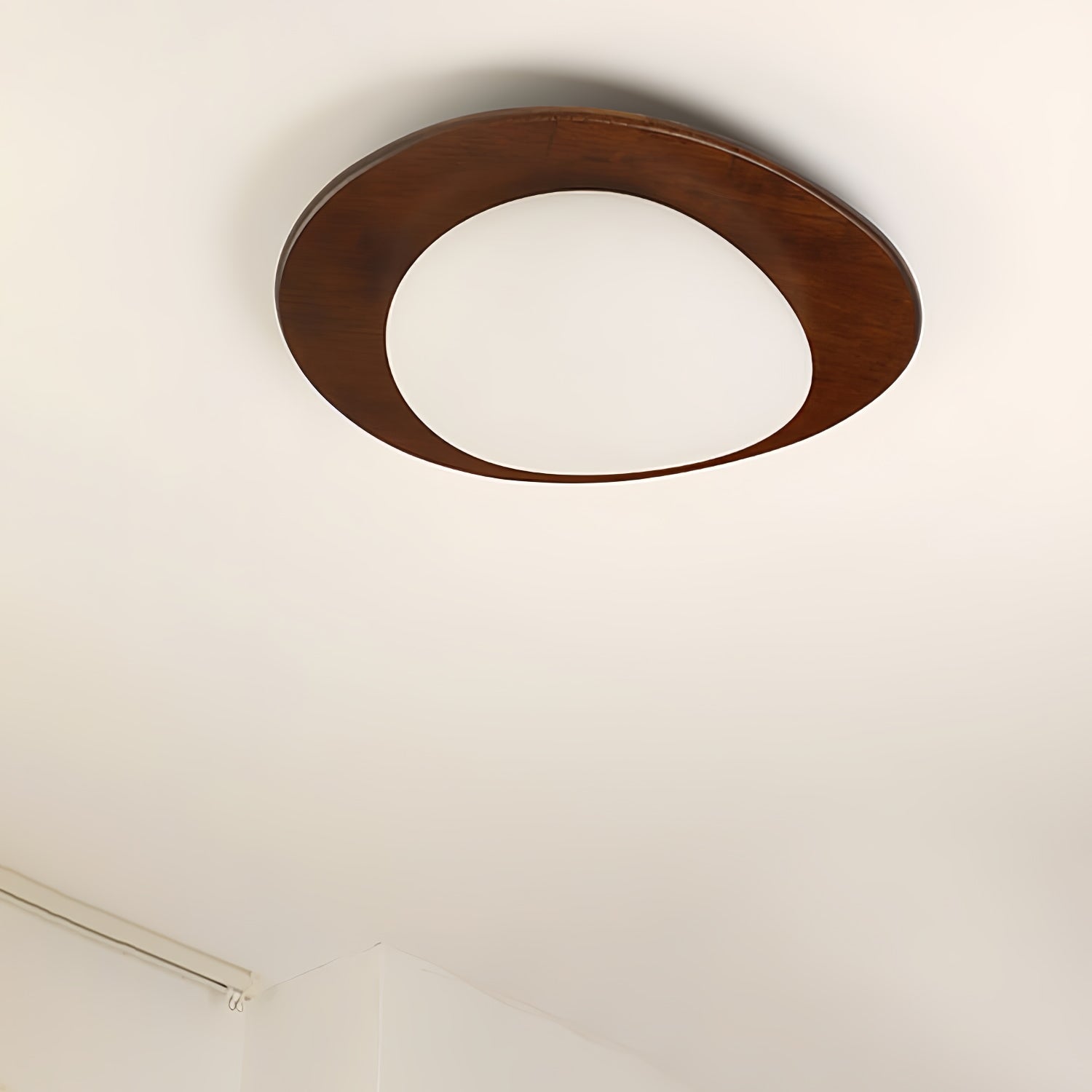Mid Century Modern Pebble Walnut LED Ceiling Light Fixture with Adjustable Color Temperature