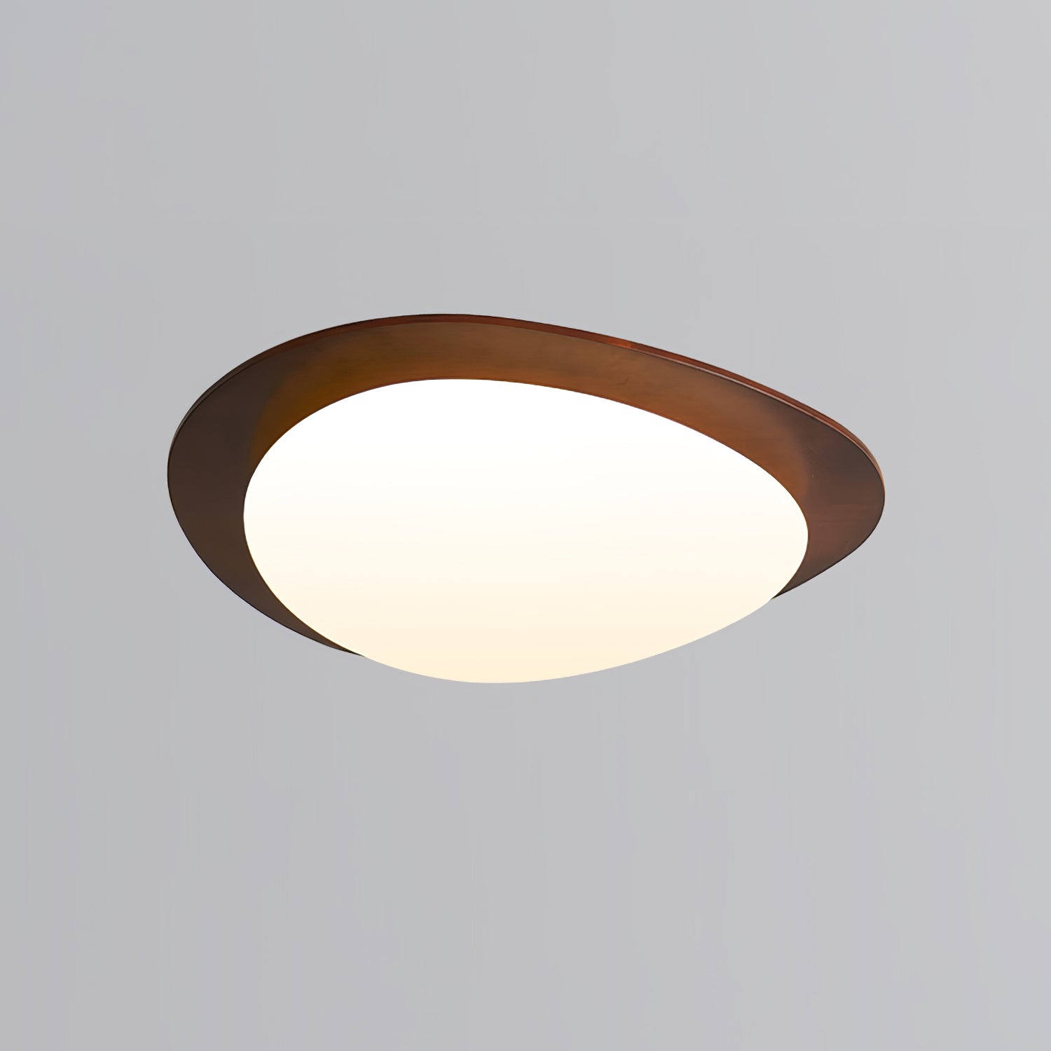 Mid Century Modern Pebble Walnut LED Ceiling Light Fixture with Adjustable Color Temperature