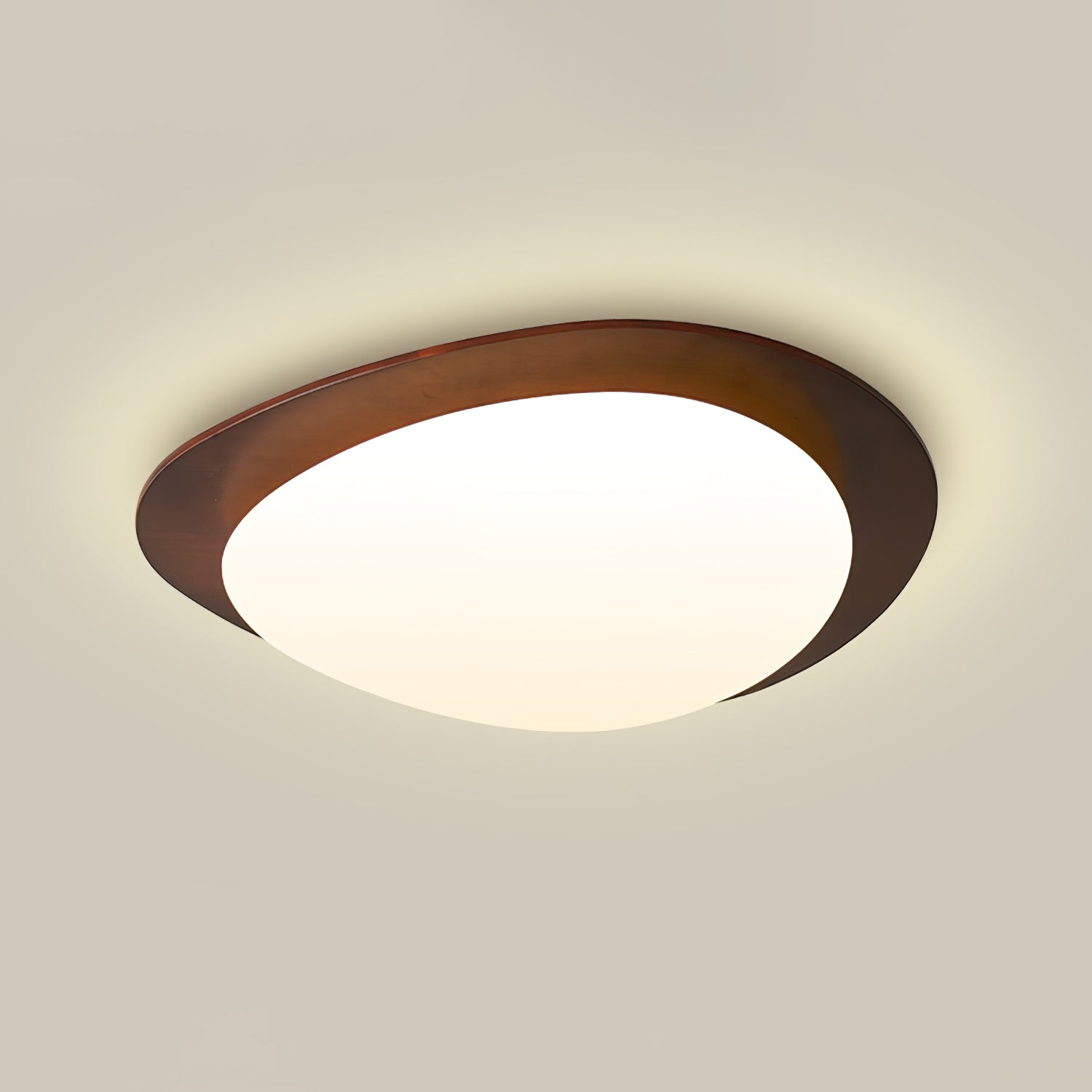 Mid Century Modern Pebble Walnut LED Ceiling Light Fixture with Adjustable Color Temperature