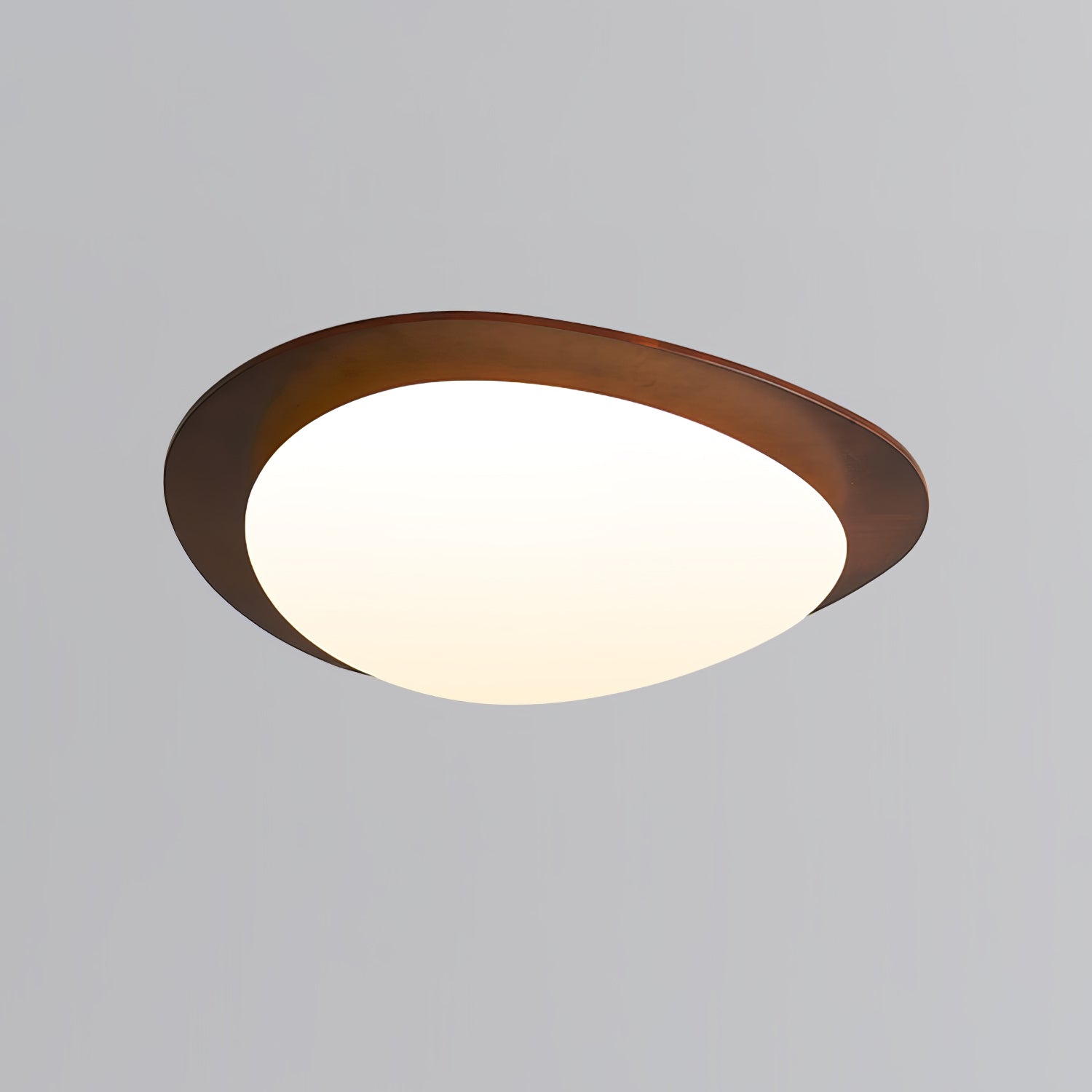 Mid Century Modern Pebble Walnut LED Ceiling Light Fixture with Adjustable Color Temperature