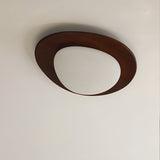 Mid Century Modern Pebble Walnut LED Ceiling Light Fixture with Adjustable Color Temperature
