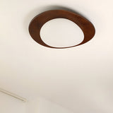 Mid Century Modern Pebble Walnut LED Ceiling Light Fixture with Adjustable Color Temperature