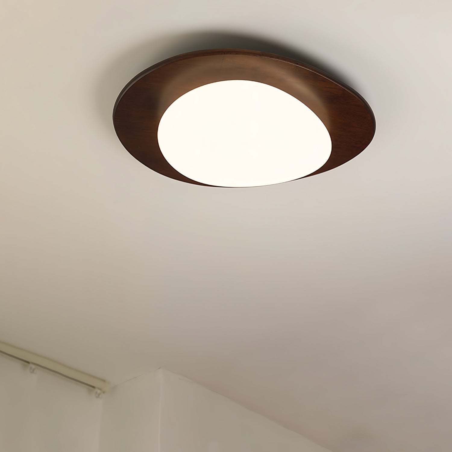 Mid Century Modern Pebble Walnut LED Ceiling Light Fixture with Adjustable Color Temperature