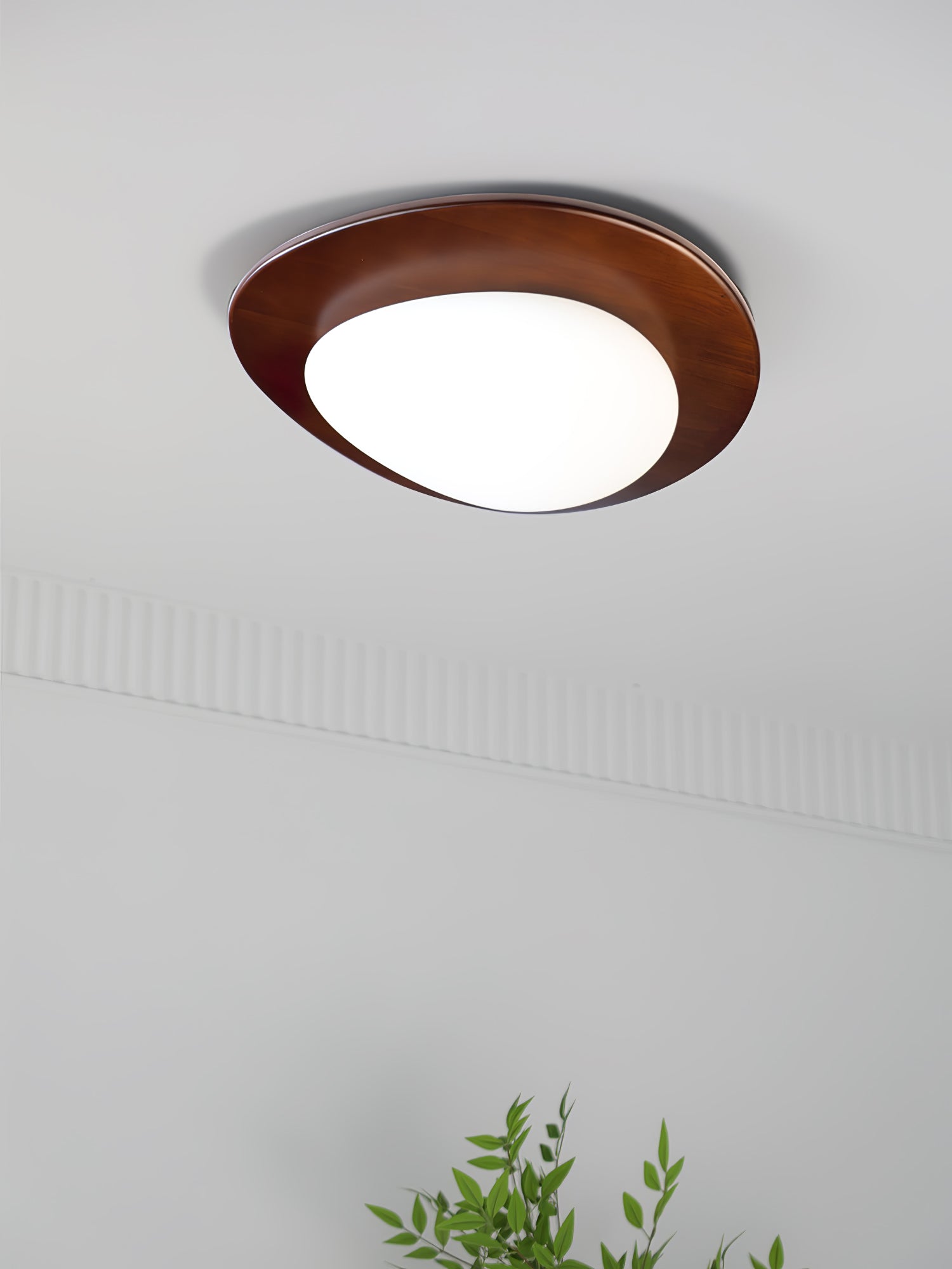 Mid Century Modern Pebble Walnut LED Ceiling Light Fixture with Adjustable Color Temperature