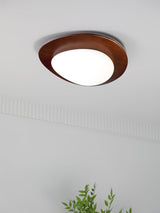 Mid Century Modern Pebble Walnut LED Ceiling Light Fixture with Adjustable Color Temperature