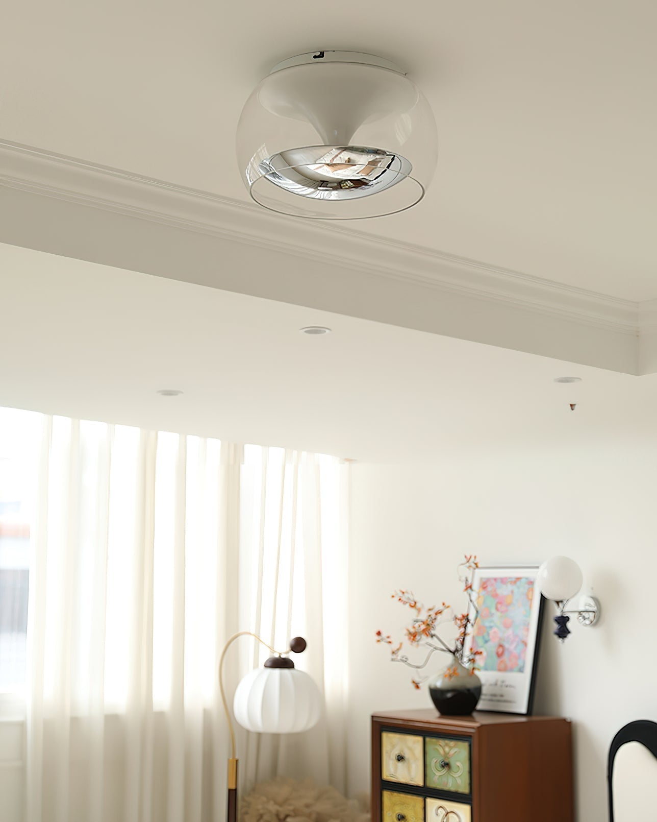 Modern Glass Pendulum Flush Mount Ceiling Light with Integrated LED Concentric Rings