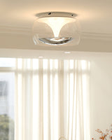 Modern Glass Pendulum Flush Mount Ceiling Light with Integrated LED Concentric Rings