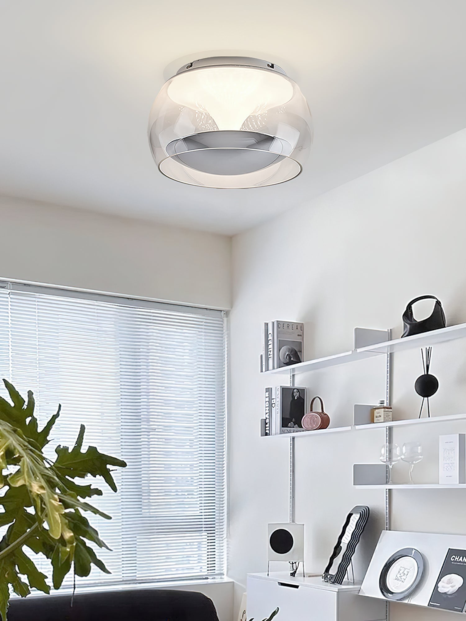 Modern Glass Pendulum Flush Mount Ceiling Light with Integrated LED Concentric Rings