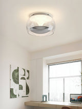 Modern Glass Pendulum Flush Mount Ceiling Light with Integrated LED Concentric Rings