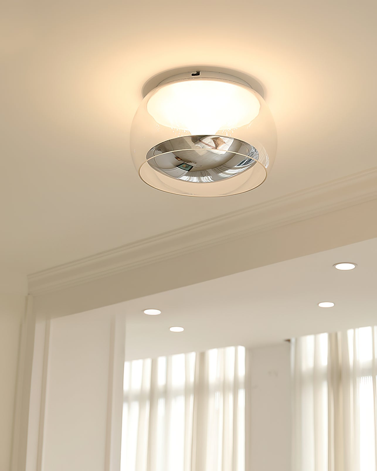 Modern Glass Pendulum Flush Mount Ceiling Light with Integrated LED Concentric Rings