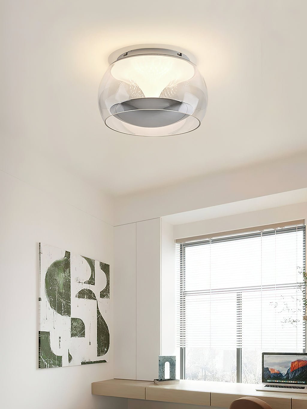 Modern Glass Pendulum Flush Mount Ceiling Light with Integrated LED Concentric Rings