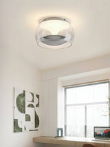Modern Glass Pendulum Flush Mount Ceiling Light with Integrated LED Concentric Rings