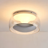 Modern Glass Pendulum Flush Mount Ceiling Light with Integrated LED Concentric Rings