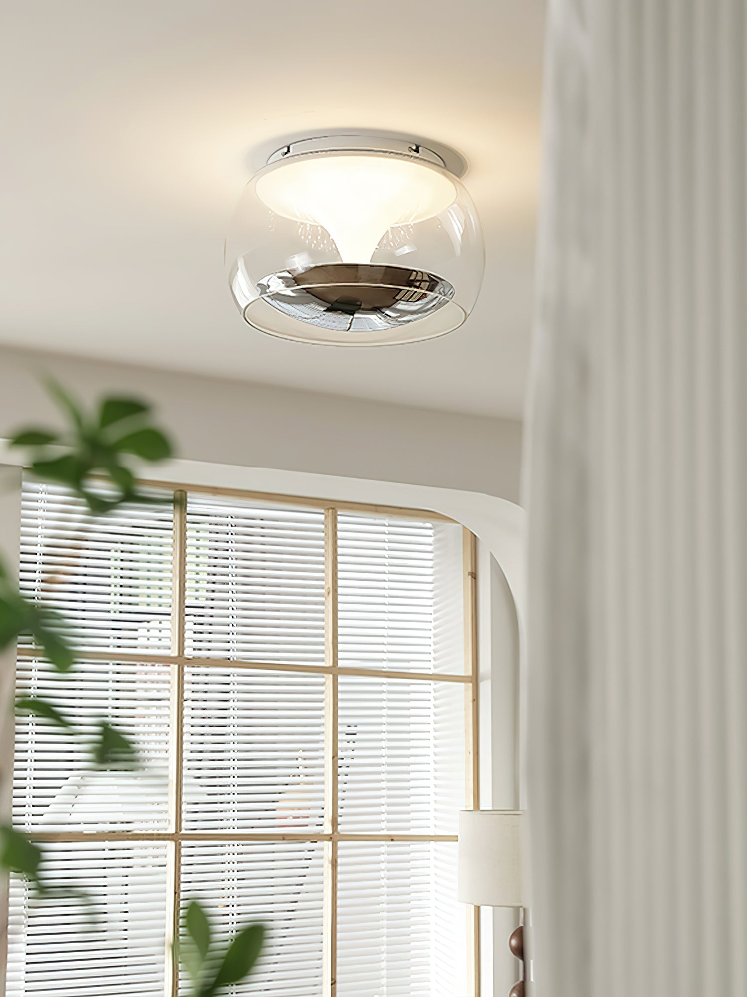 Modern Glass Pendulum Flush Mount Ceiling Light with Integrated LED Concentric Rings